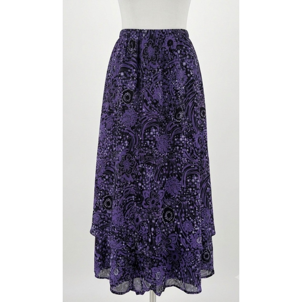 NWT Deadstock Vtg 90s Style & Co Purple Floral Midi Skirt 10 Boho Grunge Goth